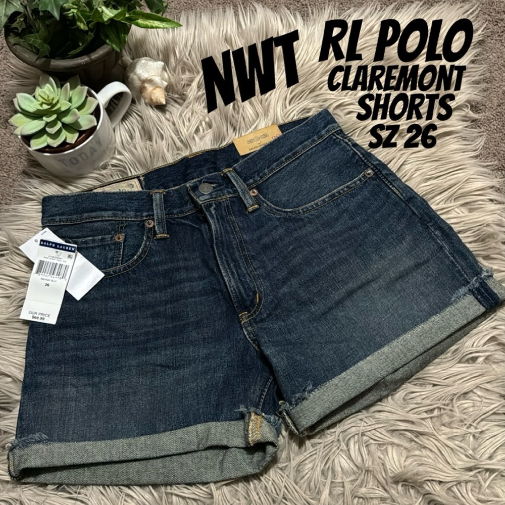NWT RL POLO Claremont Relaxed Shorts-Sz 26-Cotton-Darker Wash-Cuff or No Cuff